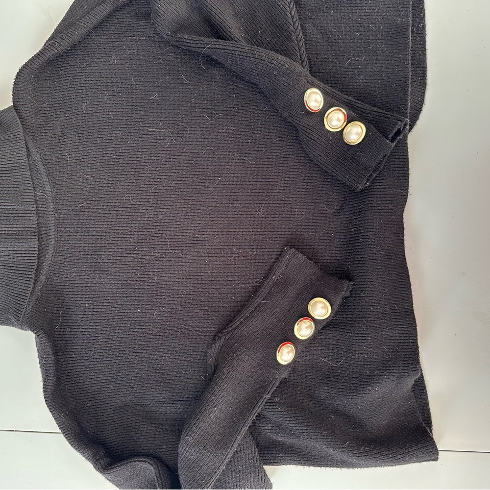 Zara Black Cowl Neck Sweater with Gold Pearl Button Details